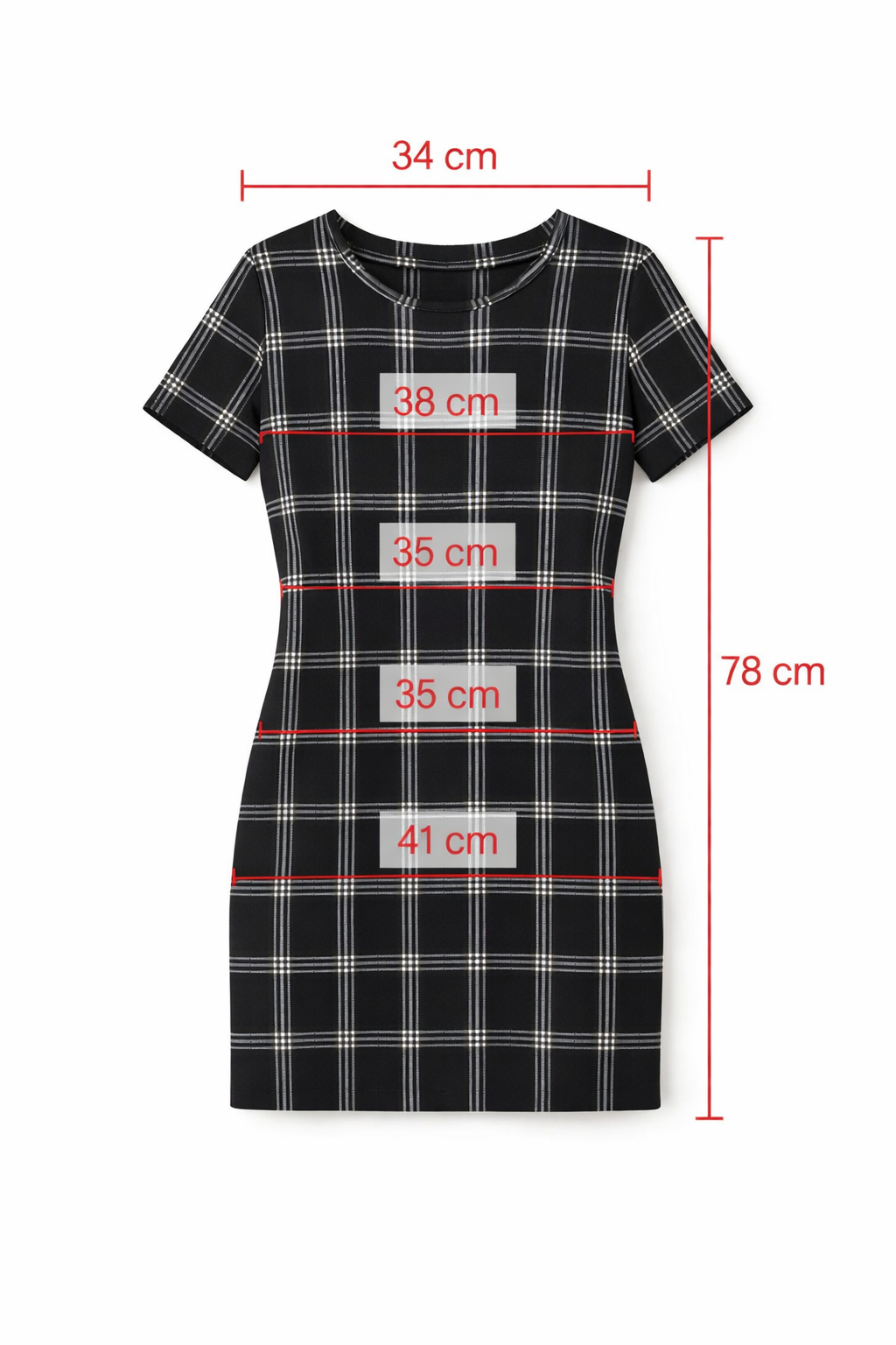 Vestido negro de cuadros negro gris Vintage