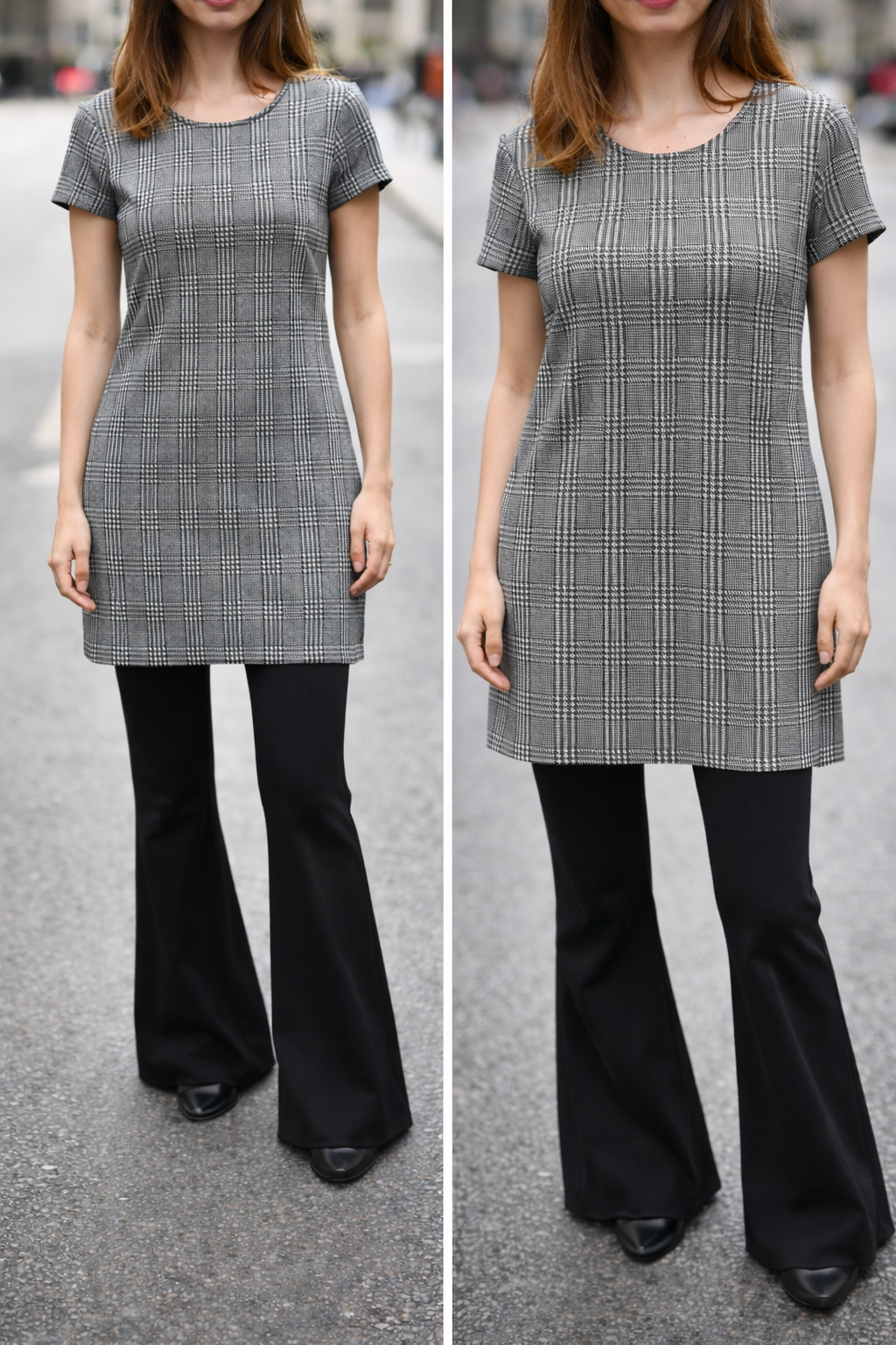 Vestido negro de cuadros negro gris Vintage