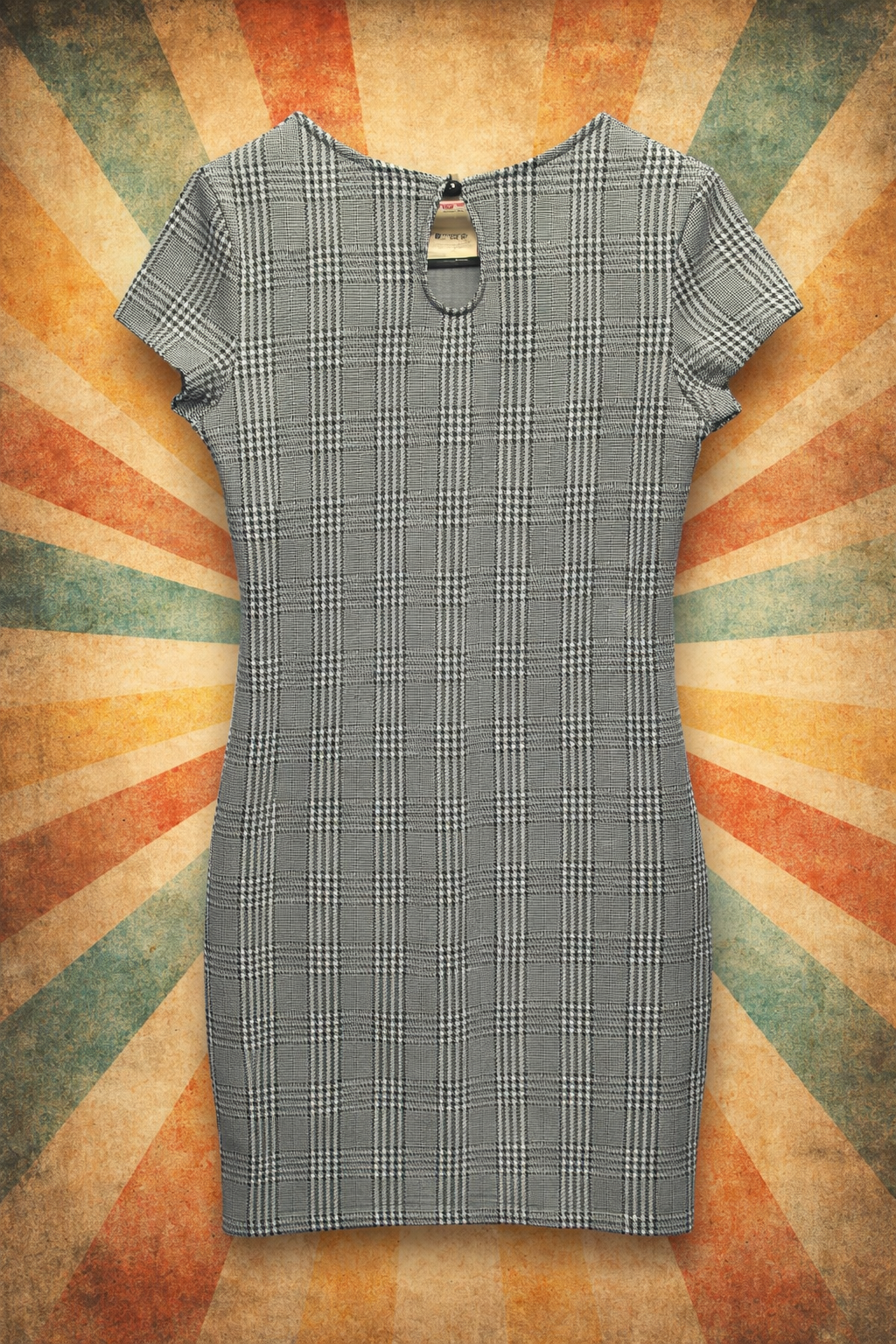 Vestido negro de cuadros negro gris Vintage